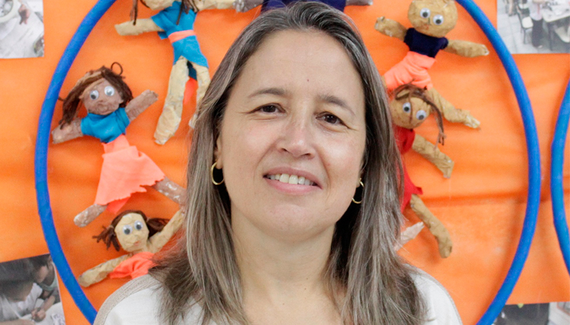 Uma fotografia do rosto da Diretora da EMEI Pedro Álvares Cabral, Andrea Steinvascher