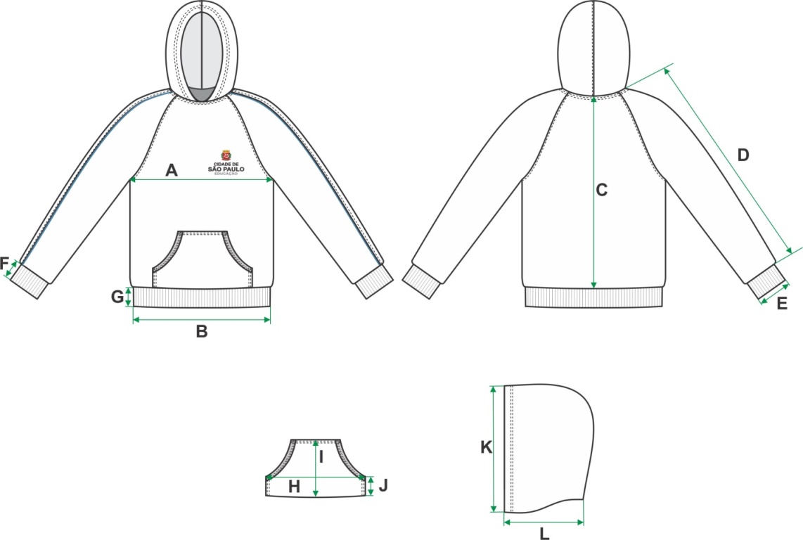 Desenho com indicação das medidas do blusão do moletom escolar