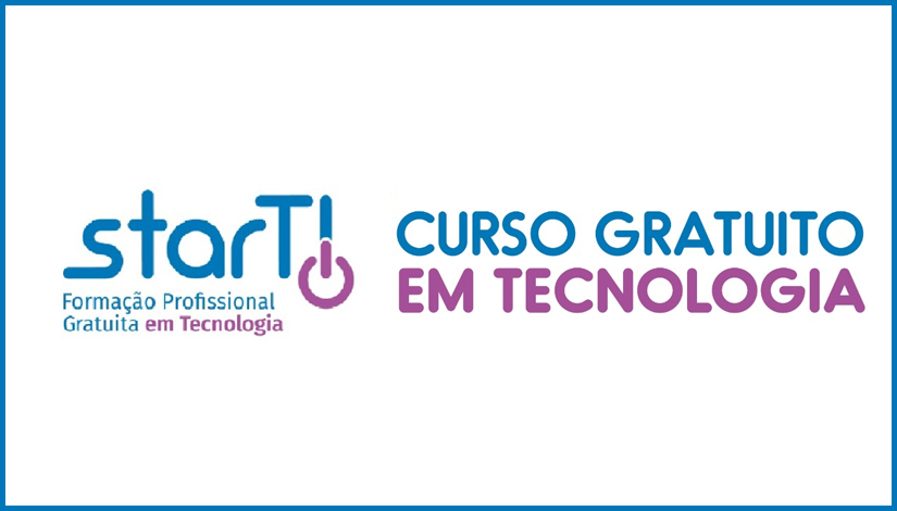 Imagem com o nome do Evento "StarTI" e as escritas "Curso Gratuito em Tecnologia".