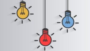 ilustração com 3 lâmpadas. uma amarelam outra vermelha e um azul