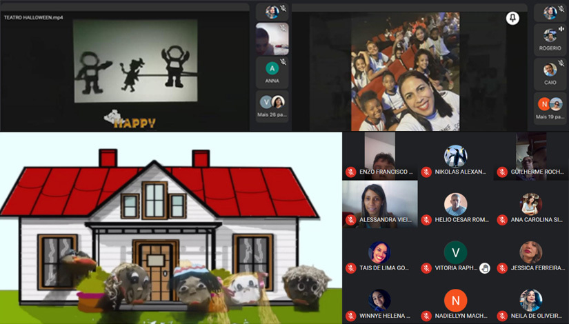 Imagem com apresentação de teatro online para estudantes e famílias em plataforma virtual