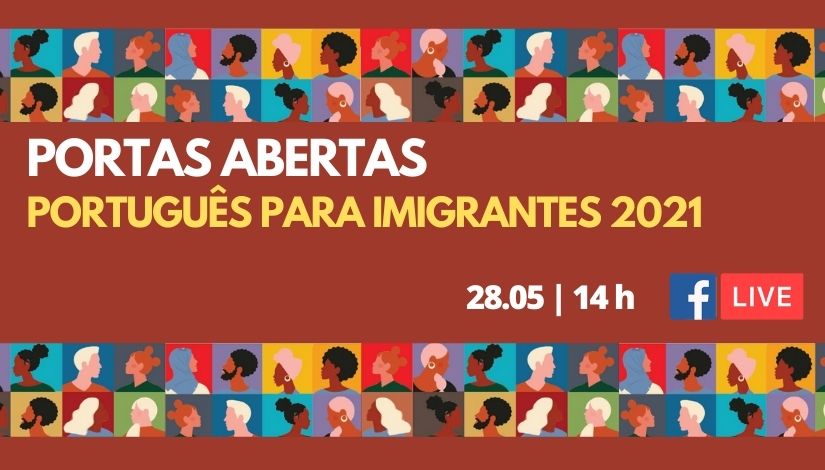 Banner de divulgação da live Portas Abertas Português Para Imigrantes 2021 que vai acontecer no dia 28/05, às 14h, pelo facebook da SME