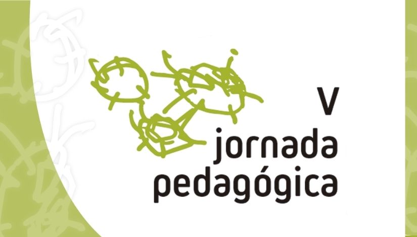 banner da V Jornada pedagógica - com desenho desenho infantil em cor verde