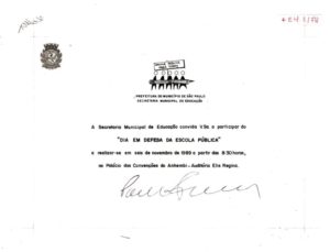 Assinatura de Paulo Freire em documento da SME (COPED - Centro de Multimeios/Memória Documental)