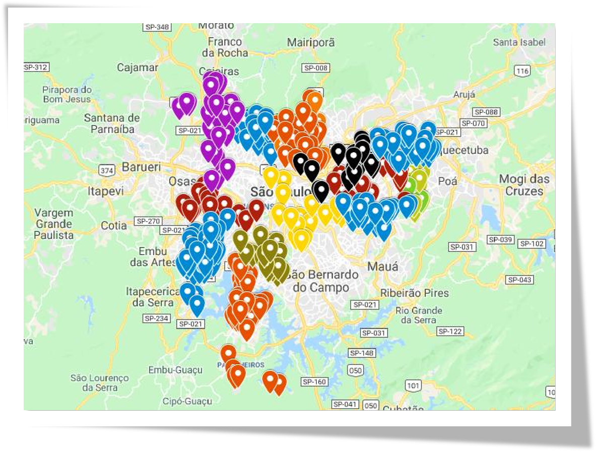 Mapa georeferenciado dos projetos de Educomunicação na cidade de São Paulo