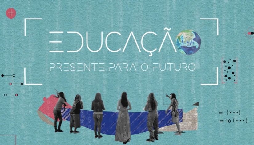 Arte com a capa do documentário ‘Educação Presente para o Futuro’.