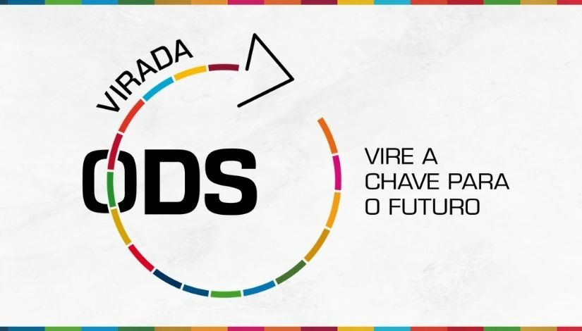 Logotipo da Virada ODS - com os dizeres vire a chave para o futuro