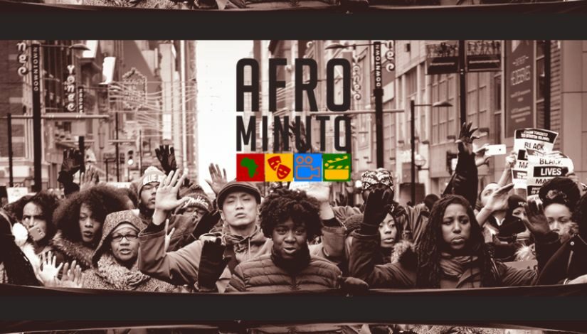 fotografia de um grupo de pessoas fazendo manifestação na rua. Segue com o texto AFRO MinutoAfrominuto