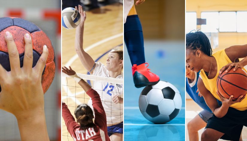 Montagem com quatro fotografias de mulheres em atividades Esportivas