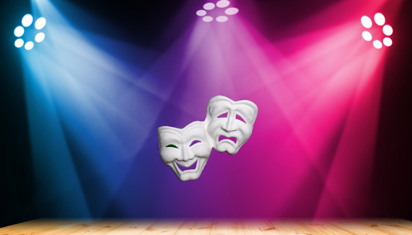 Imagem com palco e máscara de teatro