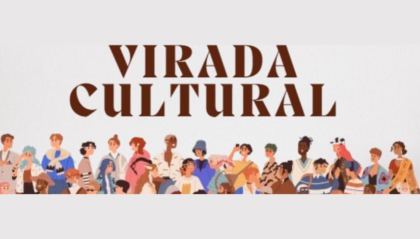 Arte com figuras de pessoas. Acima pode-se ler "Virada Cultural".