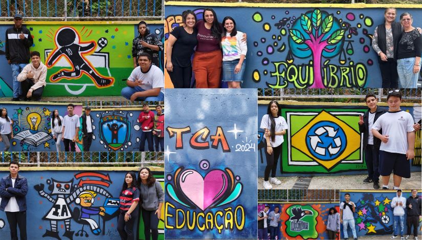 Foto dos estudantes da Emef Gabriel Sylvestre com seu projeto do Trabalho Colaborativo Autoral (TCA)