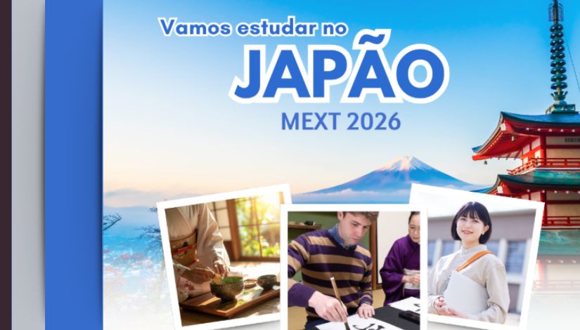 Imagem com uma paisagem japonesa com o texto 