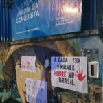 Estudantes e educadores da EMEF Jardim da Conquista espalharam cartazes com dizeres de conscientização sobre a violência contra mulher.