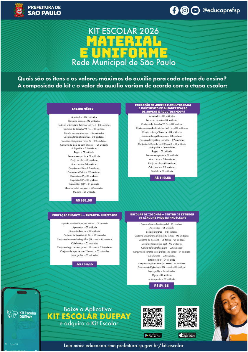 Cartaz locais para compra de material e uniforme escolar