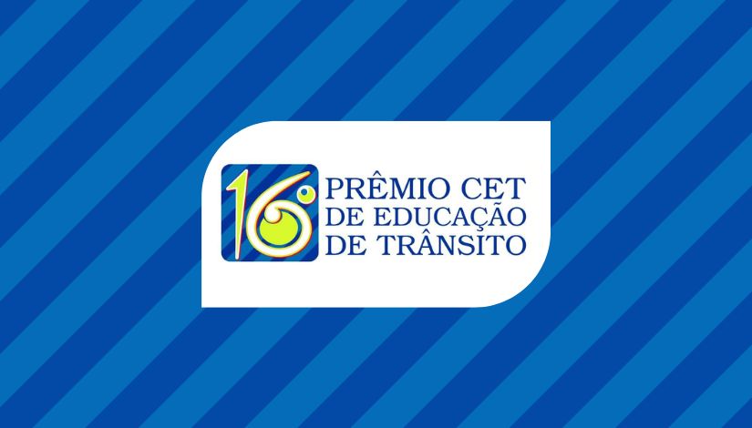 Imagem com fundo azul e listras com o texto 