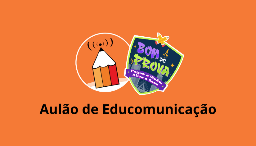 Imagem com fundo laranja e com 'Aulão de Educomunicação' escrito na cor preta
